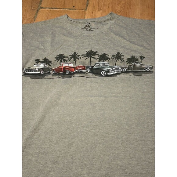 Newport Blue Classic Cars Graphic T-Shirt Men’s Large Gray Vintage Trucks Tee - Picture 2 of 3
